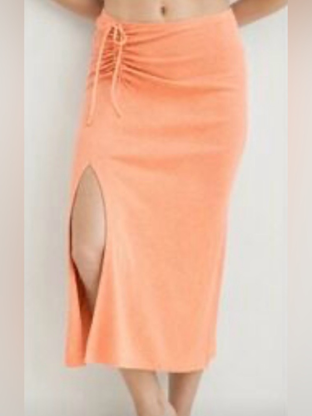 aerie Real Me XTRA Ribbed MIDI Skirt with Side Slit Coral XS